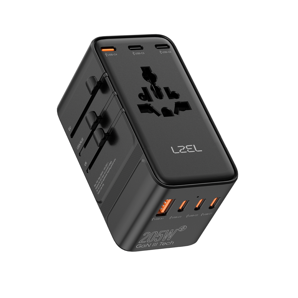 LZEL Voyage Globepowers 205W GaN III Fast PD Travel Adapter | Black