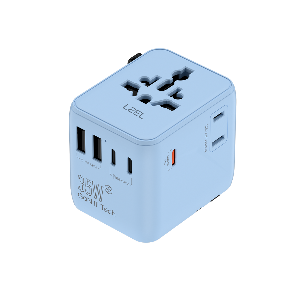 LZEL Voyage GlobePowers 35W GaN III Fast PD Travel Adapter | Blue