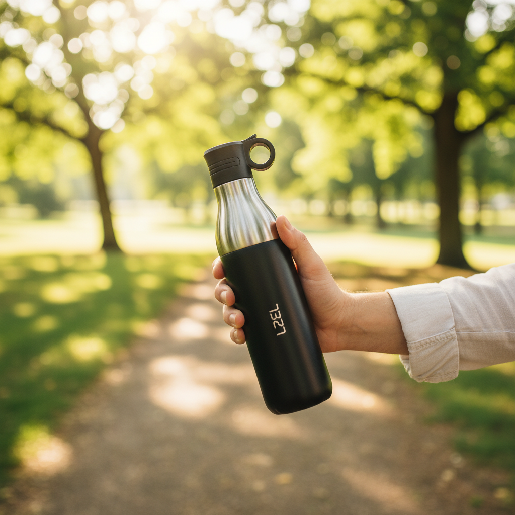 LZEL Natura Elva Vacuum Bottle Dual 400 mL + 400 mL | Black Aluminum