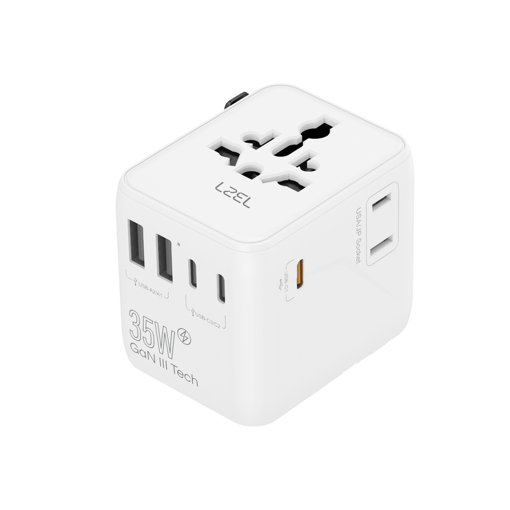 LZEL Voyage GlobePowers 35W GaN III Fast PD Travel Adapter | White