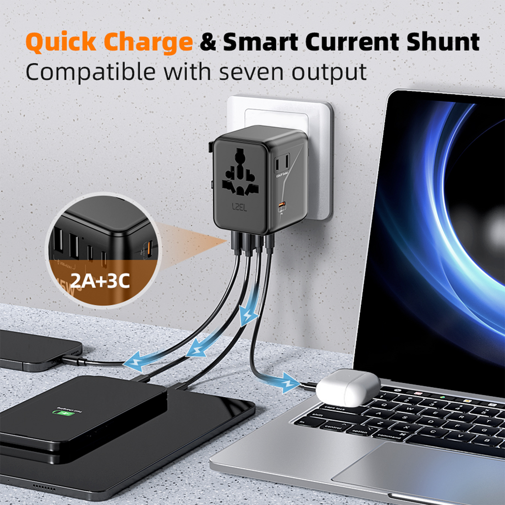 LZEL Voyage GlobePowers 35W GaN III Fast PD Travel Adapter | Black