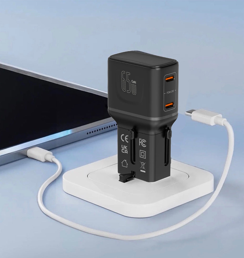 LZEL TravelPro Series Dual Port GaN Travel Wall Charger 65W I Dual Type-C Output I Global compatibility I Black