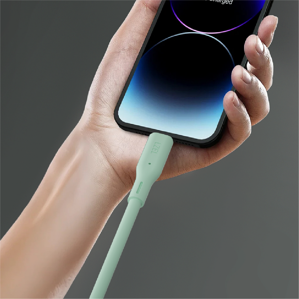 LZEL Celeris Silox CXL Soft Silicone USB-A to Lightning Cable, 480Mbps, 15W Max, 1m | Green