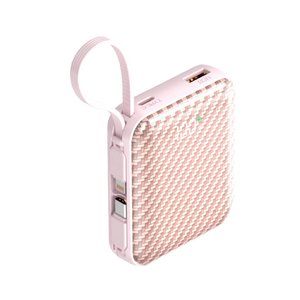 Asli ChargeFlux Mini 10000mAh Power Bank with Built-in USB-C & Lightning Cables, 35W PD Fast Charging