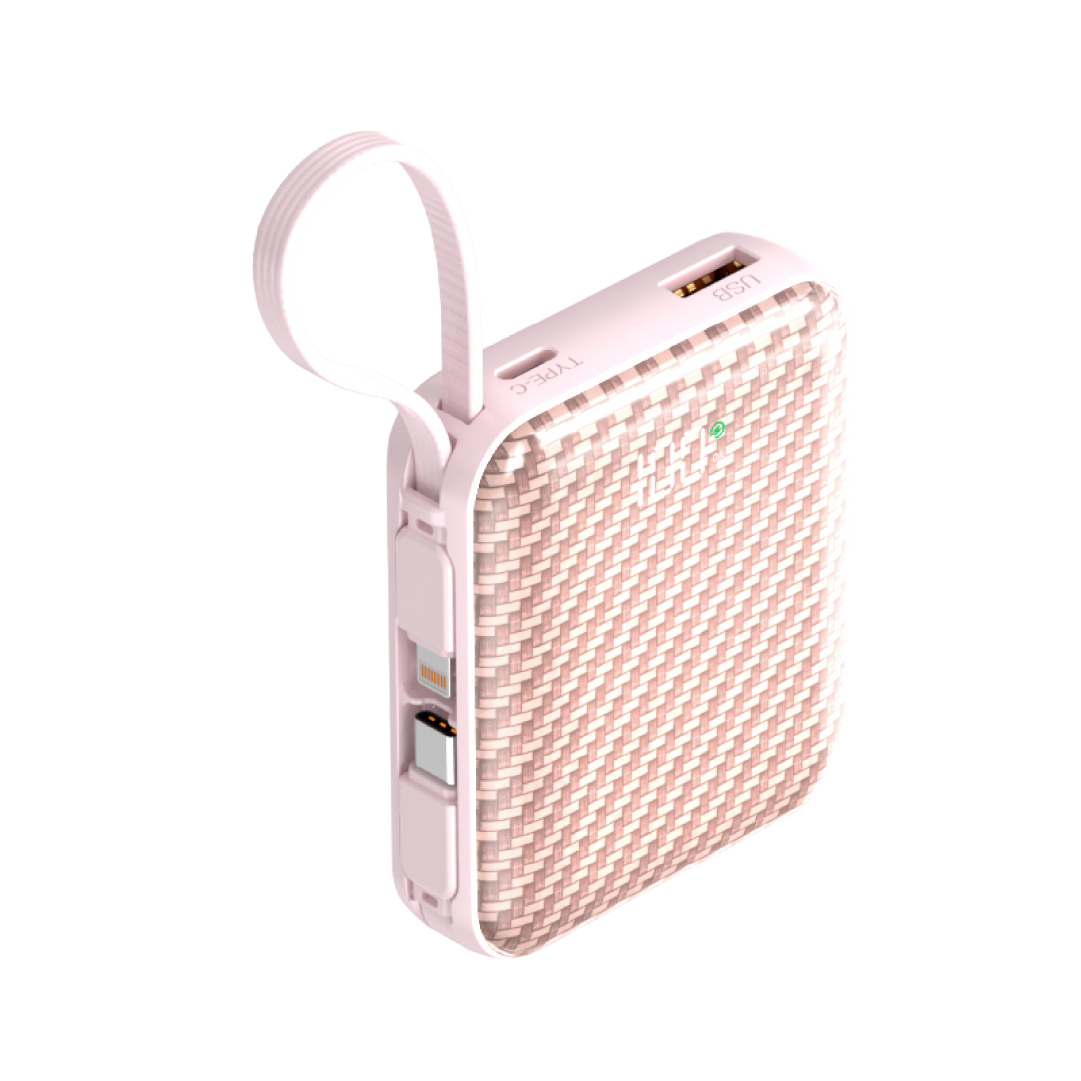 Asli ChargeFlux Mini 10000mAh Power Bank with Built-in USB-C & Lightning Cables, 35W PD Fast Charging