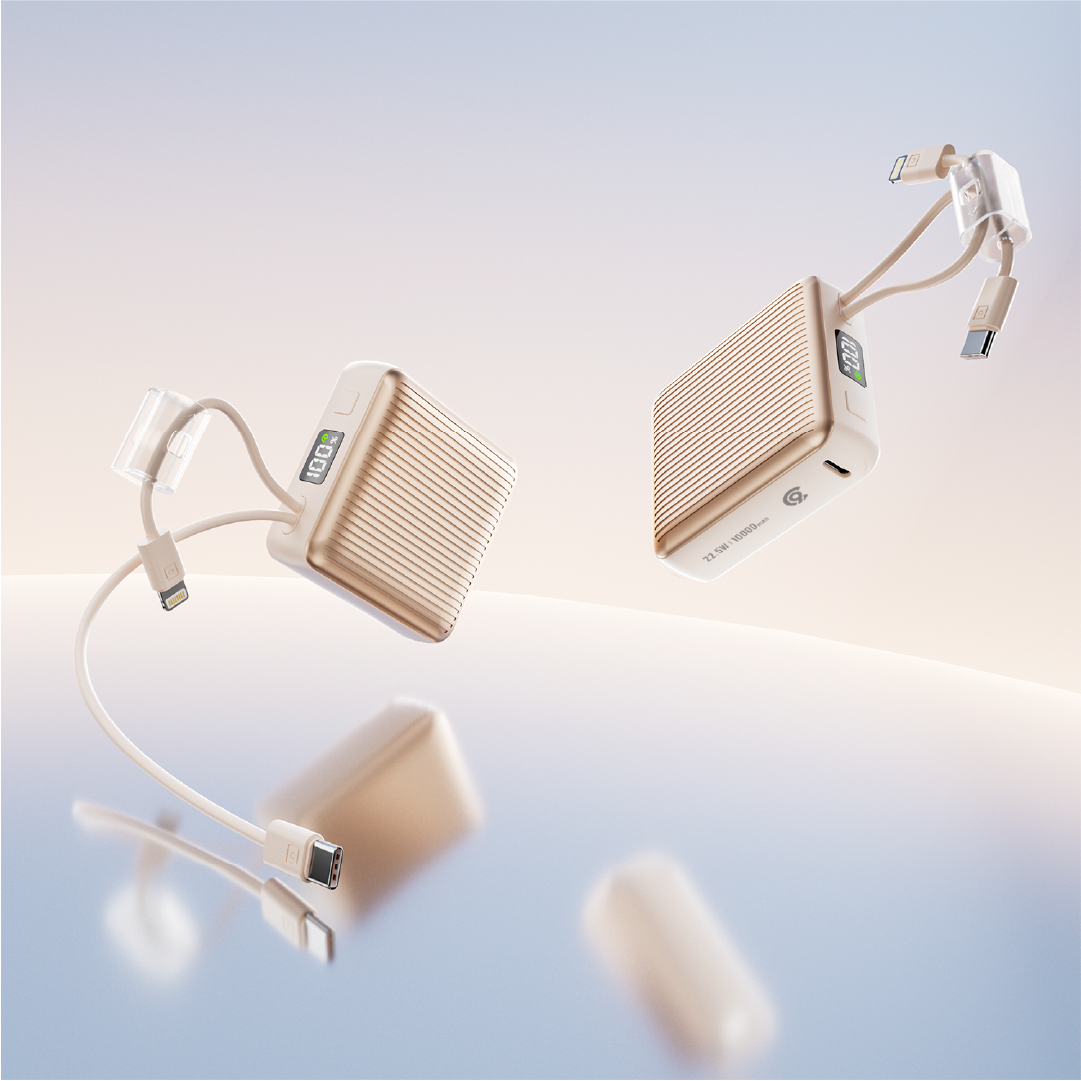 90 Percent Primcore Neo 22.5W Dual Built-In Cables Power Bank Powerdelivery | Qc 3.0 | Usb-C & Lightning | Gold