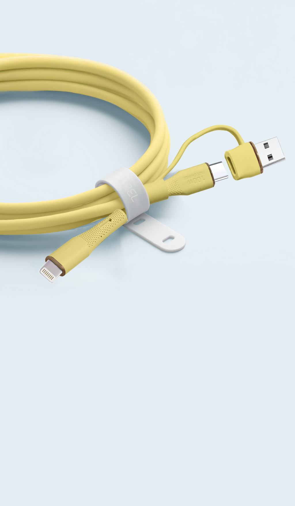 LZEL Celeris PowerDuo – 2-in-1 USB-C to Lightning 27W Silicone Cable (1m) Built-in USB-A Connector | Yellow