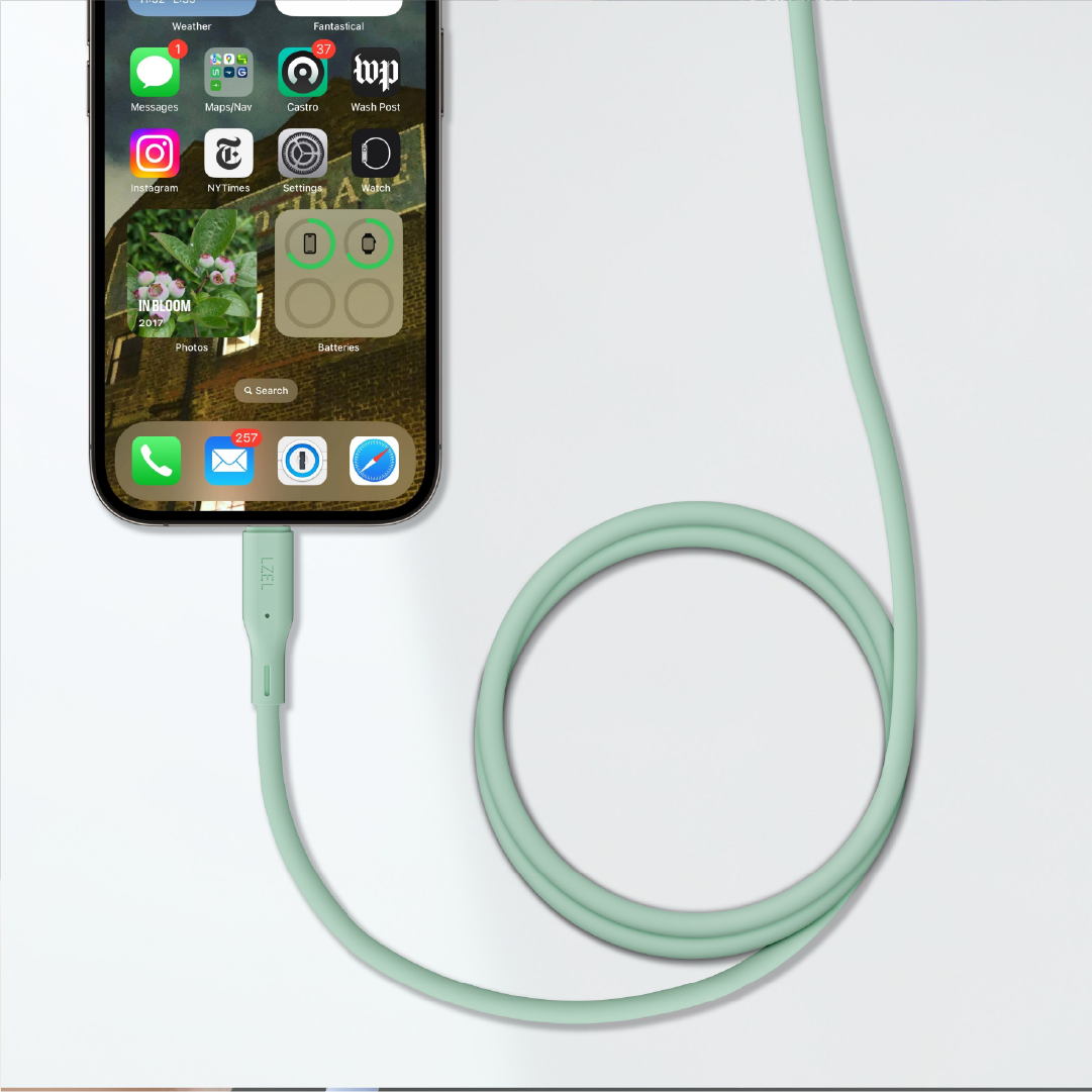 LZEL Celeris Silox CXL Soft Silicone USB-A to Lightning Cable, 480Mbps, 15W Max, 1m | Green