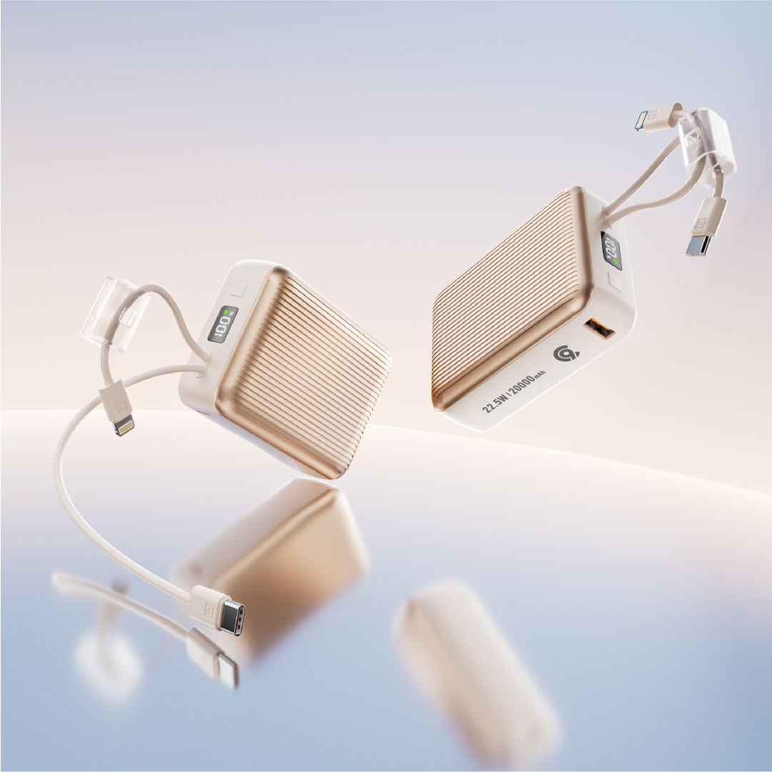 90 Percent Primcore Neo 22.5W Dual Built-In Cables Power Bank Powerdelivery | Qc 3.0 | Usb-C & Usb-A, And With Lightning | Gold
