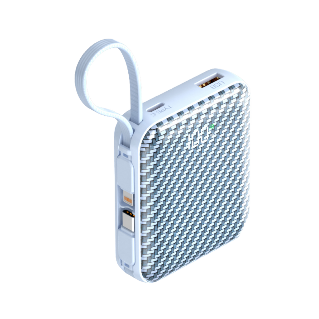 Asli Global Chargeflux Mini Super Fast Charge Powerbank With Built-In Type-C & Lightning Cable | Blue