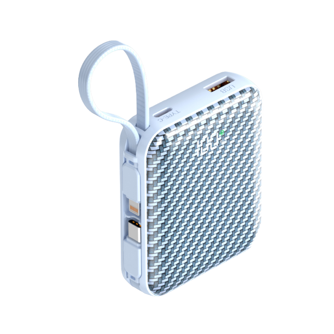 Asli Global Chargeflux Mini Super Fast Charge Powerbank With Built-In Type-C & Lightning Cable | Blue