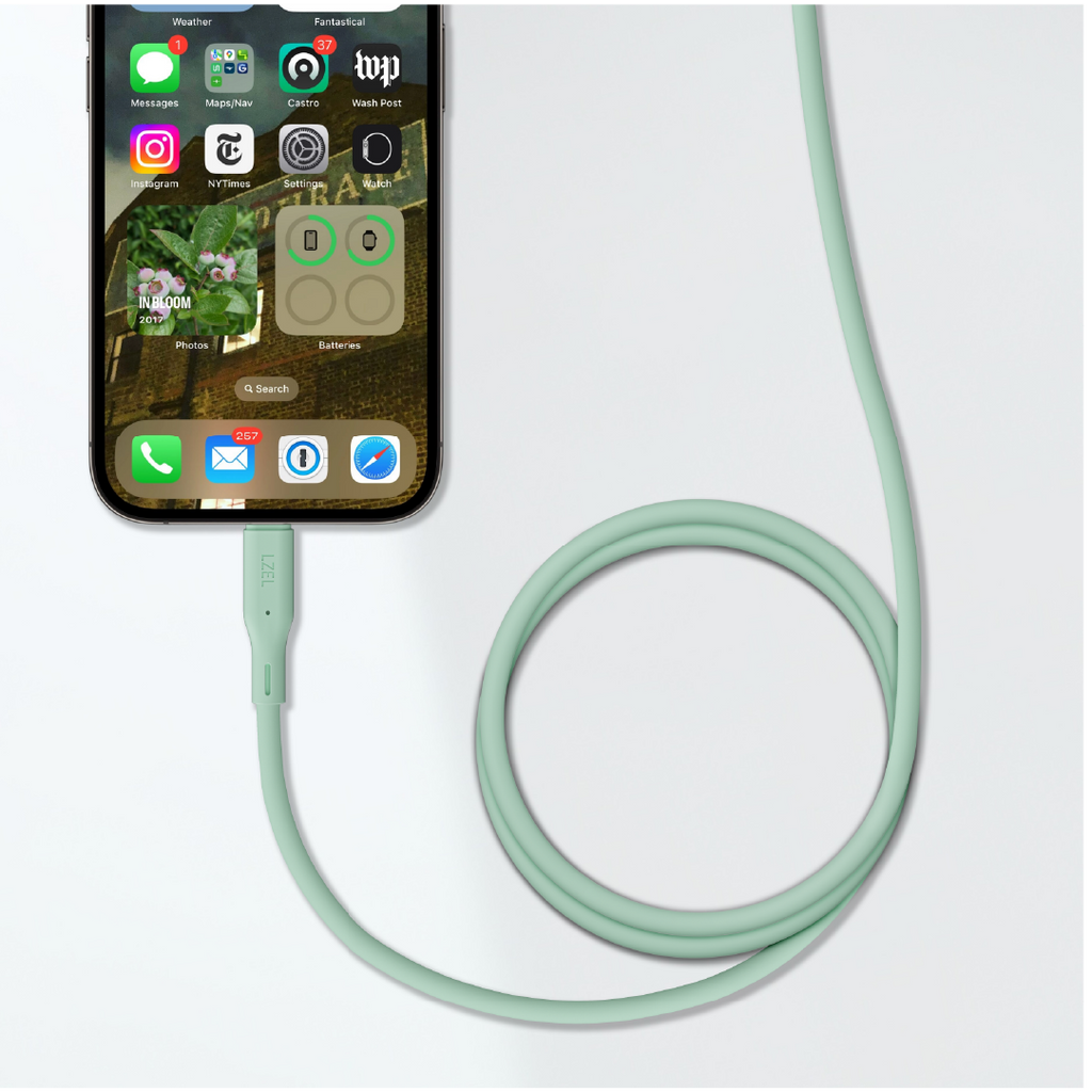 LZEL Celeris Silox CXL Soft Silicone USB-C to Lightning Cable, 480Mbps, 60W Max, 1m | Green
