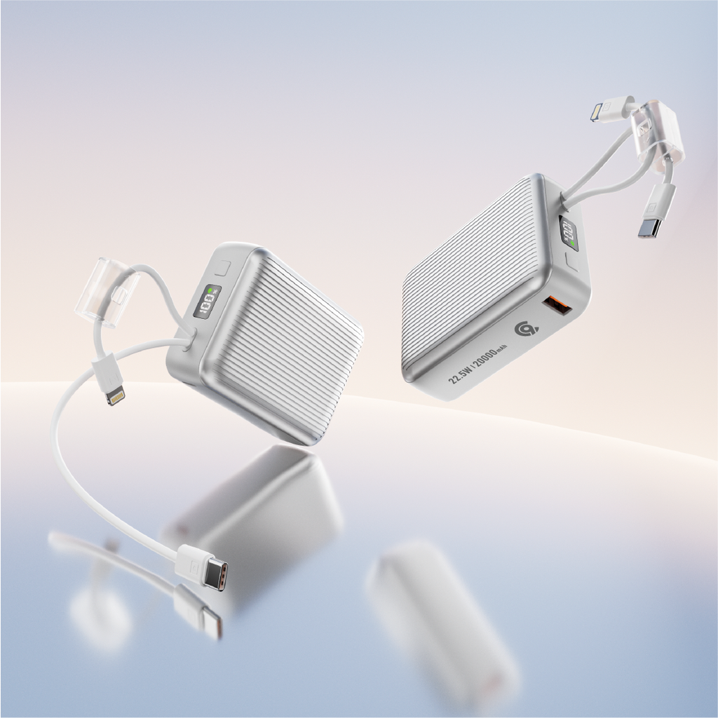 90 Percent Primcore Neo 22.5W Dual Built-In Cables Power Bank Powerdelivery | Qc 3.0 | Usb-C & Usb-A, And With Lightning | Silver