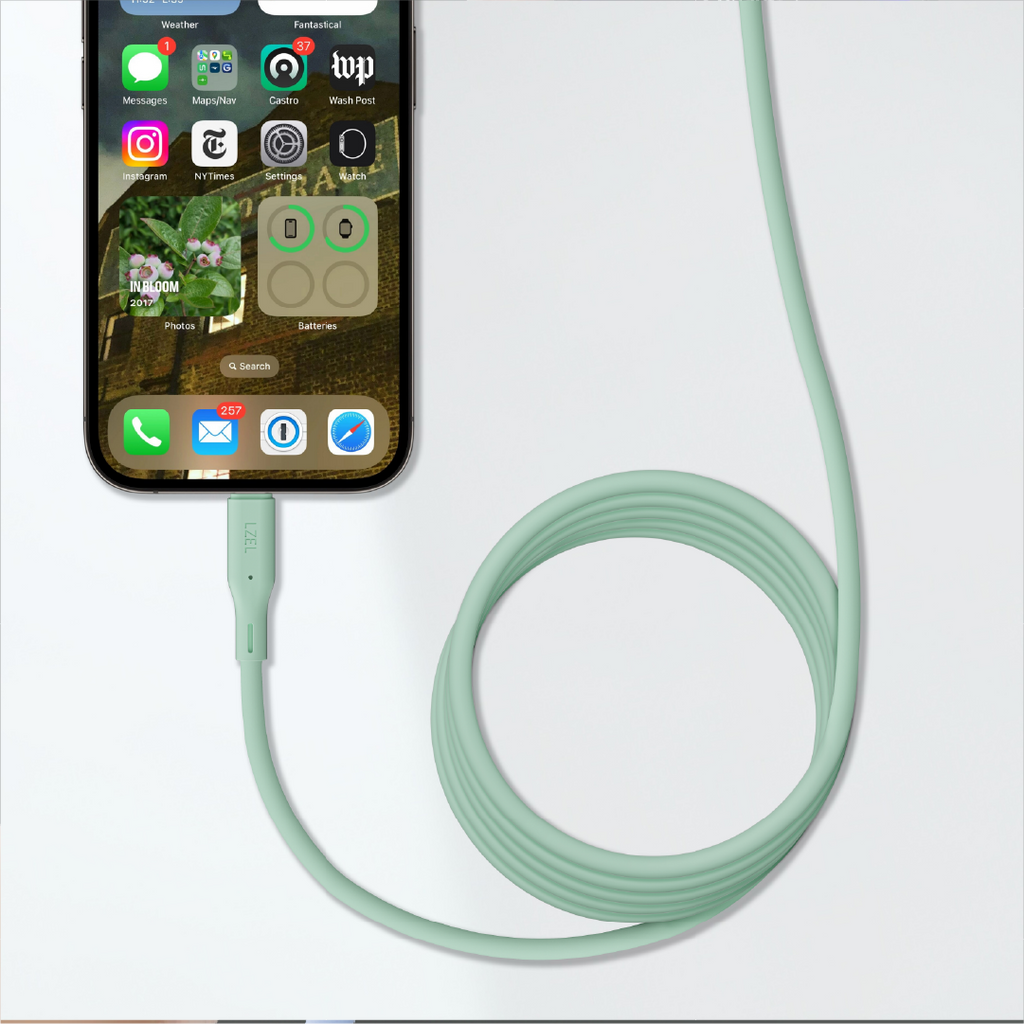 LZEL Celeris Silox CXL Soft Silicone USB-A to Lightning Cable, 480Mbps, 15W Max, 2m | Green