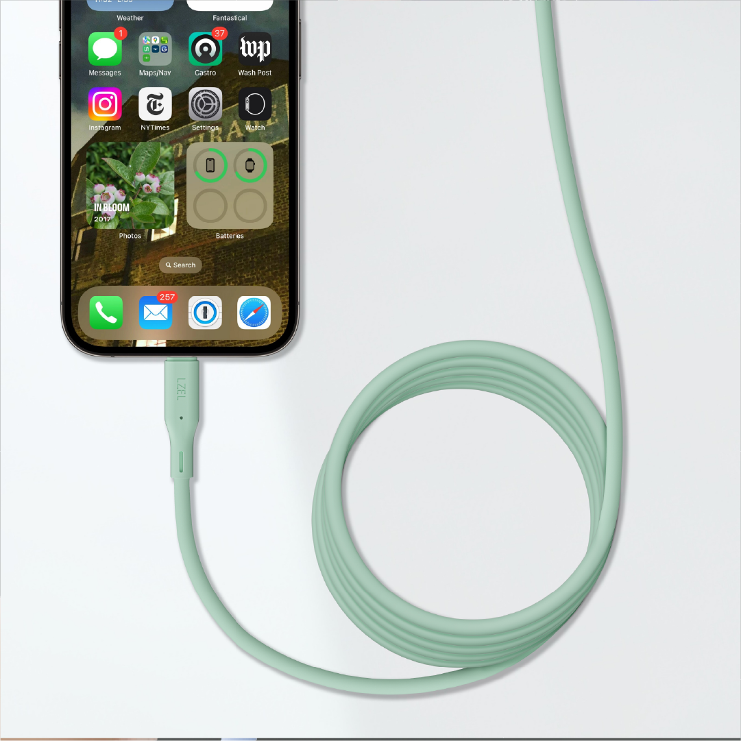 LZEL Celeris Silox CXL Soft Silicone USB-A to Lightning Cable, 480Mbps, 15W Max, 2m | Green