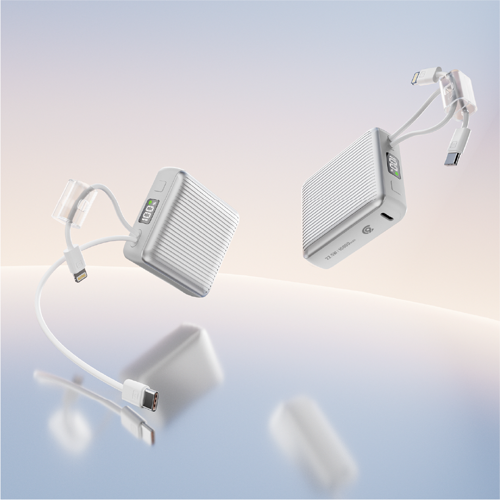90 Percent Primcore Neo 22.5W Dual Built-In Cables Power Bank Powerdelivery | Qc 3.0 | Usb-C & Lightning | Silver
