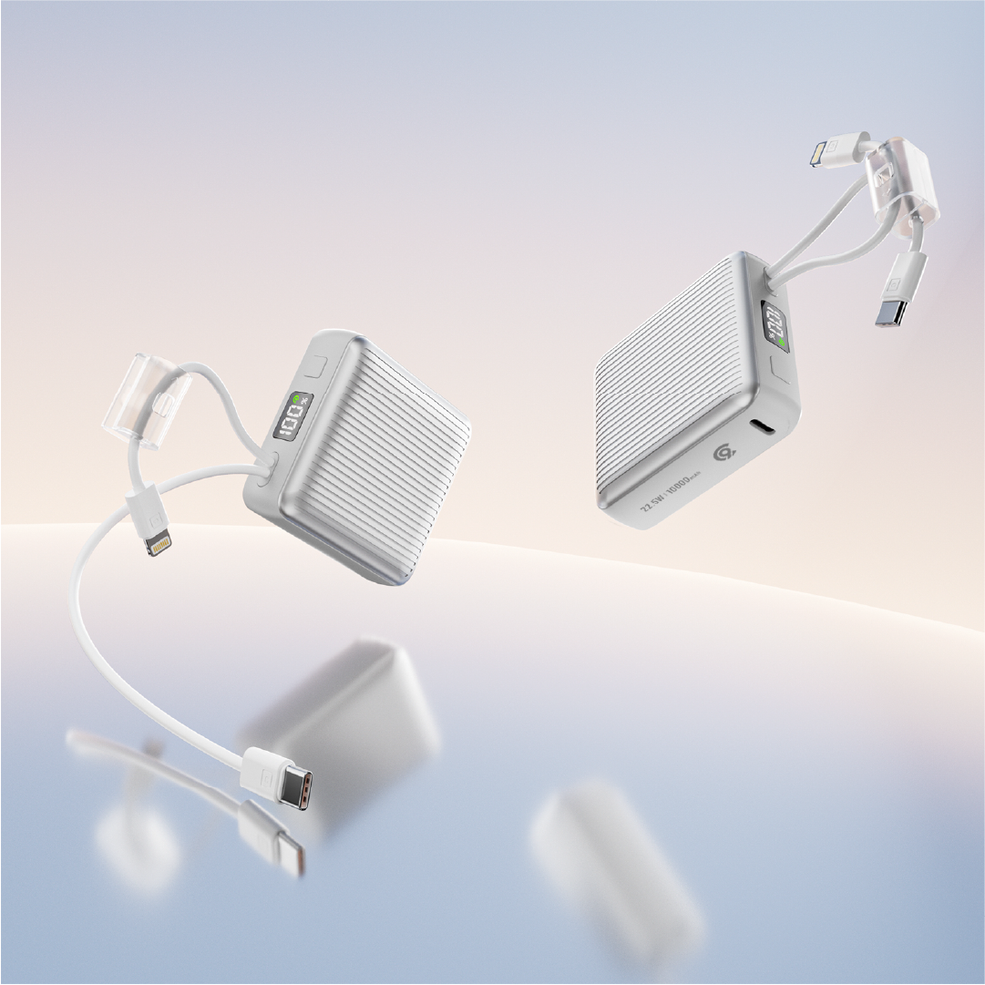 90 Percent Primcore Neo 22.5W Dual Built-In Cables Power Bank Powerdelivery | Qc 3.0 | Usb-C & Lightning | Silver