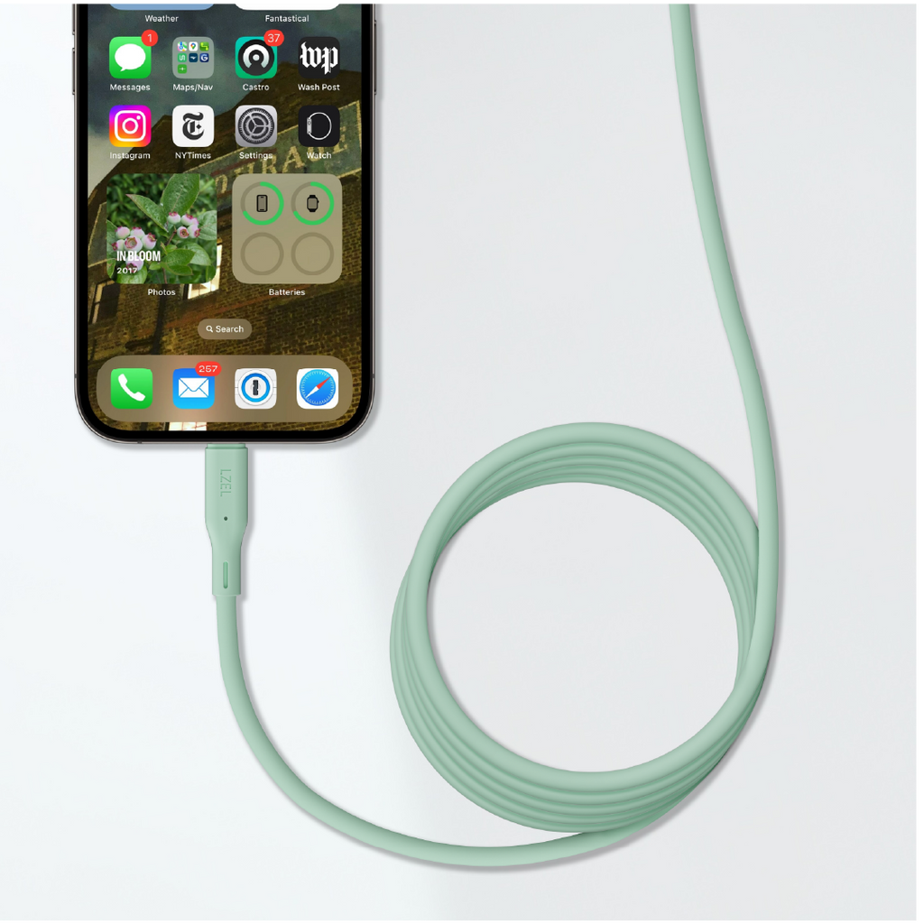 LZEL Celeris Silox CXL Soft Silicone USB-C to Lightning Cable, 480Mbps, 60W Max, 2m | Green