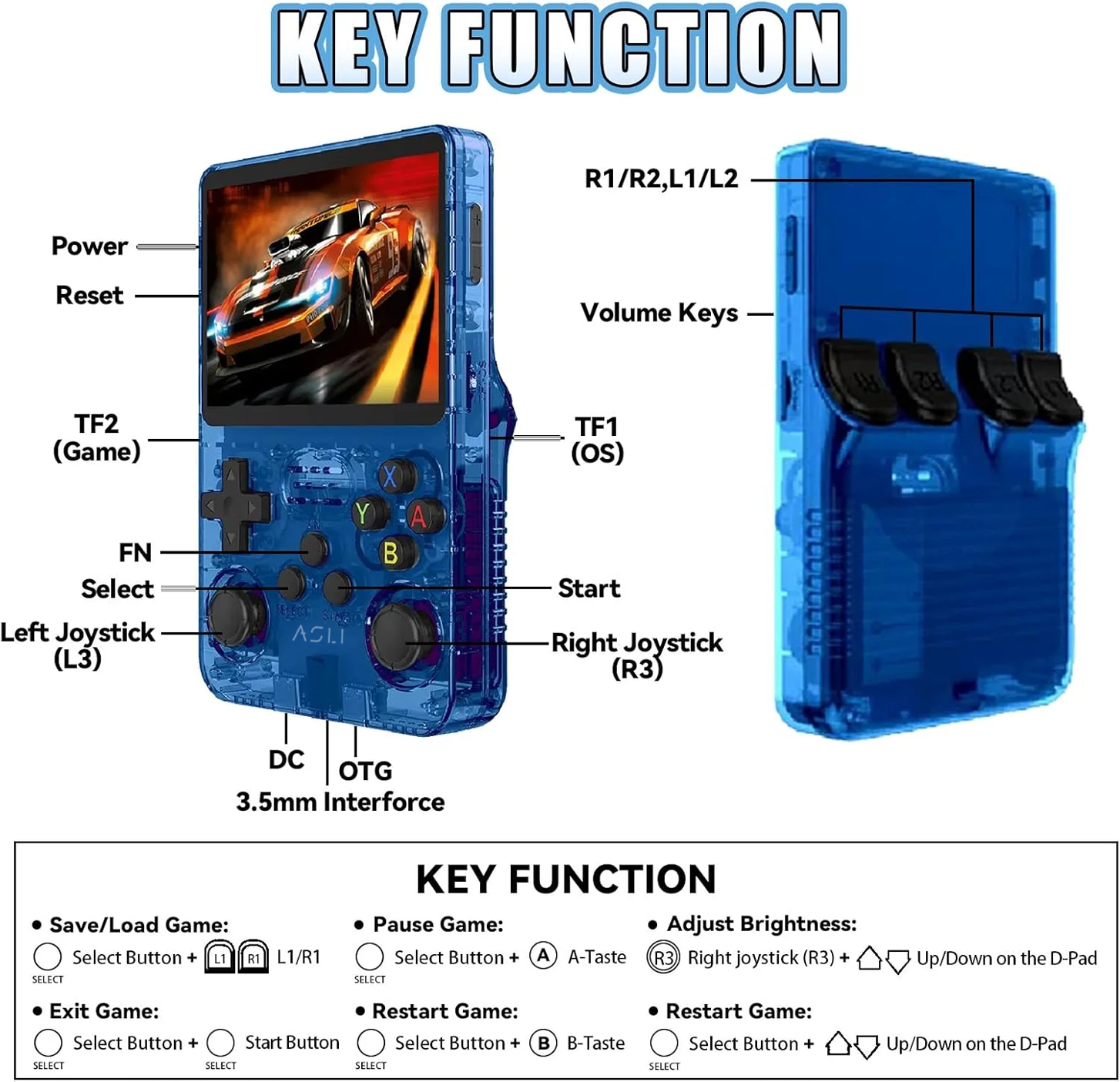 Asli Global Xretro Engine 3.5 Xretro Handheld Game Console With Linux System 128GB | Blue