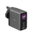 LZEL 100W GaN Travel Charger with 3-Port PD Digital Display & UK/EU/AU Plugs | Gray/Black