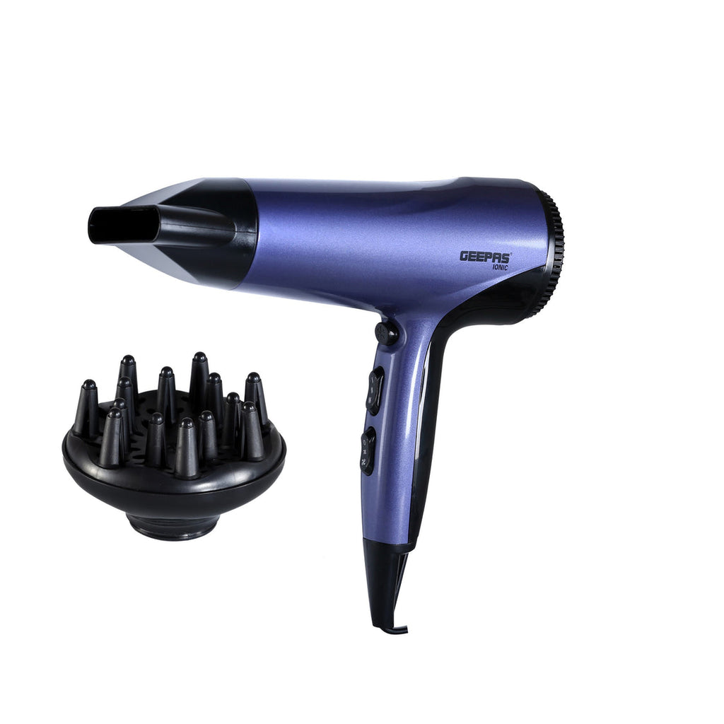 Geepas Compact Travel Hair Dryer â?? 1800W, 2 Speeds, 3 Heat Settings, Ionic & Cool Shot, Removable Filter