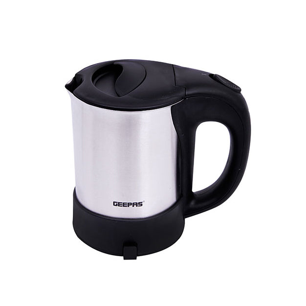 Geepas Stainless Steel Travel Kettle 0.5L | 1100W Compact Electric Kettle| Stainless Steel Housing | Fast Boil | Auto Shut-Off | Boil Dry Protection