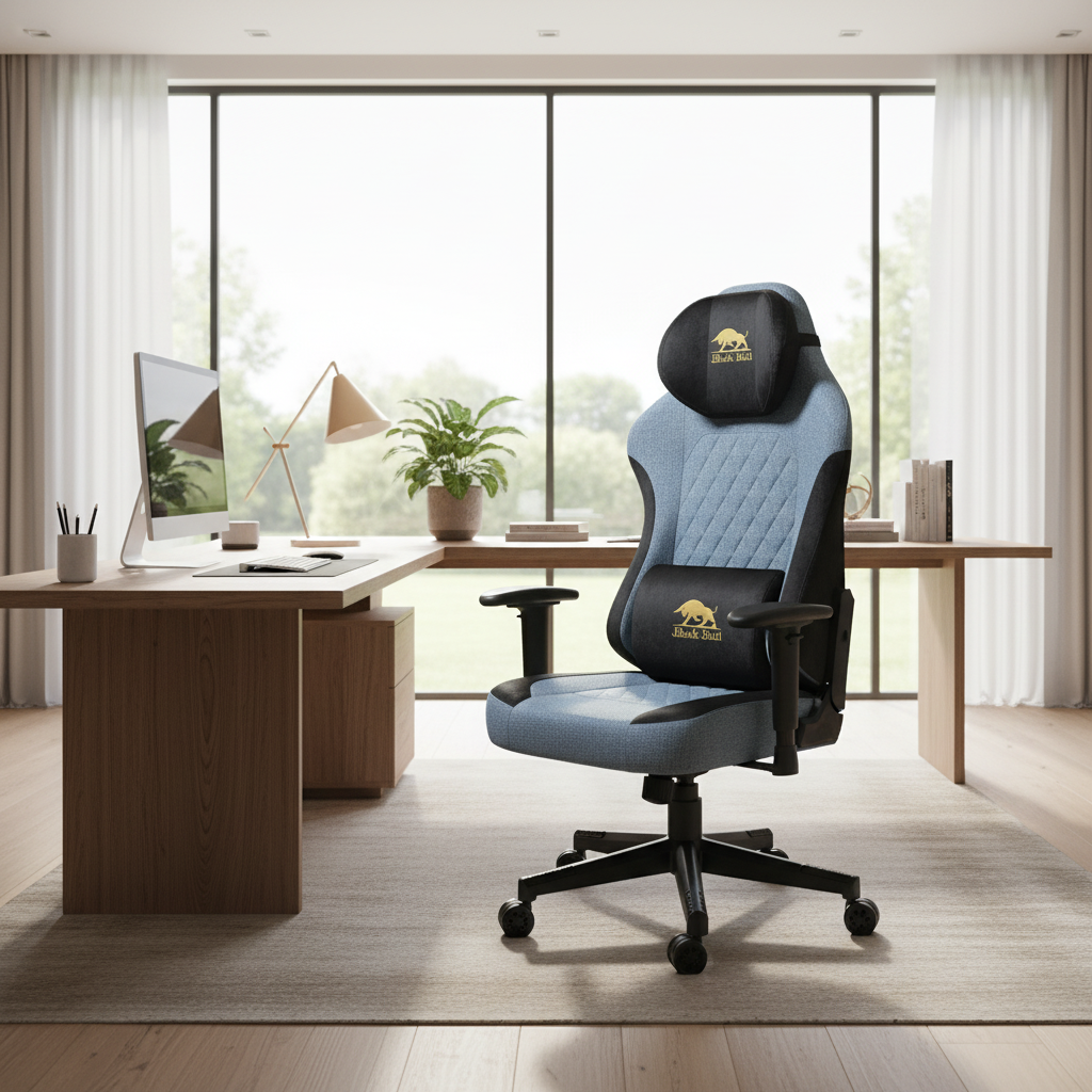Black Bull Gaming Chair With Molded Headrest Up & Down - Fabric | Black/Blue