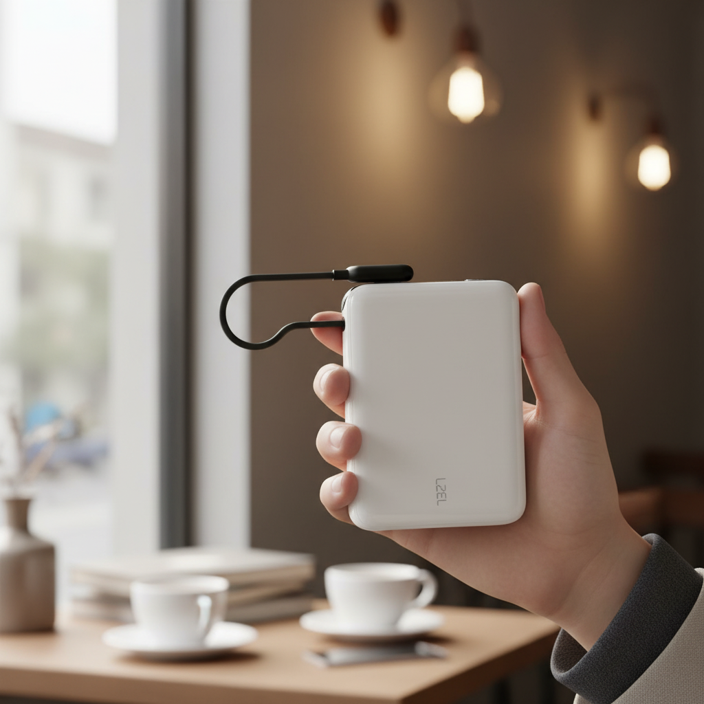 LZEL PrimeBrio 10K Mini PD Power Bank – 10000mAh, 30W, Built-in Type-C Cable | White