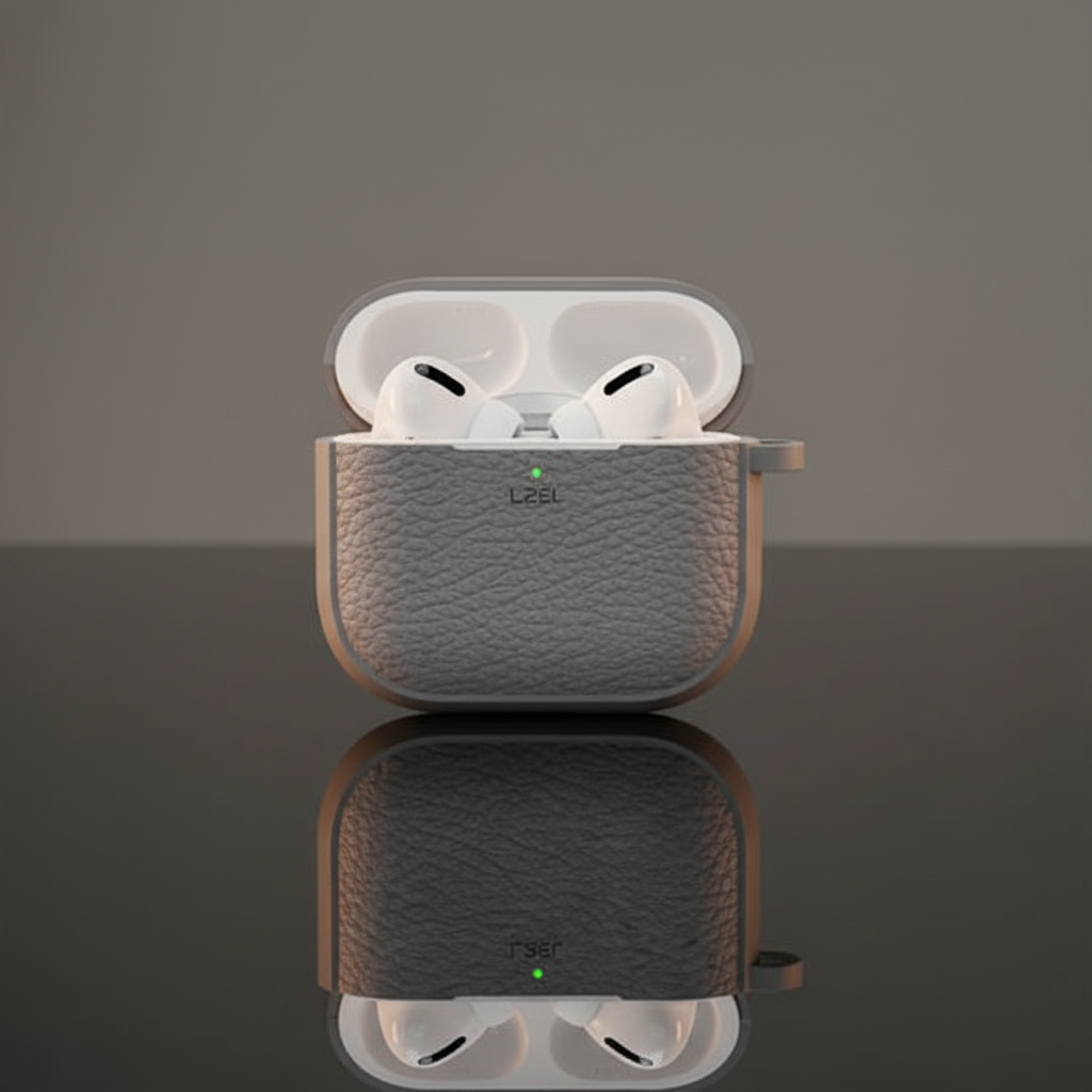 LZEL Airpods 4 Aurum Guard Premium TPU Leather Case | Gray