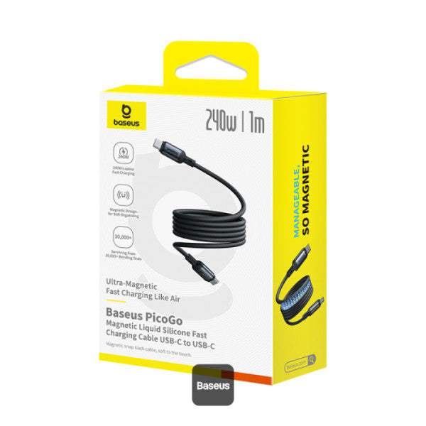 Baseus PicoGo Magnetic Liquid Silicone Fast Charging Cable USB-C to USB-C 240W 1m | Cosmic Black