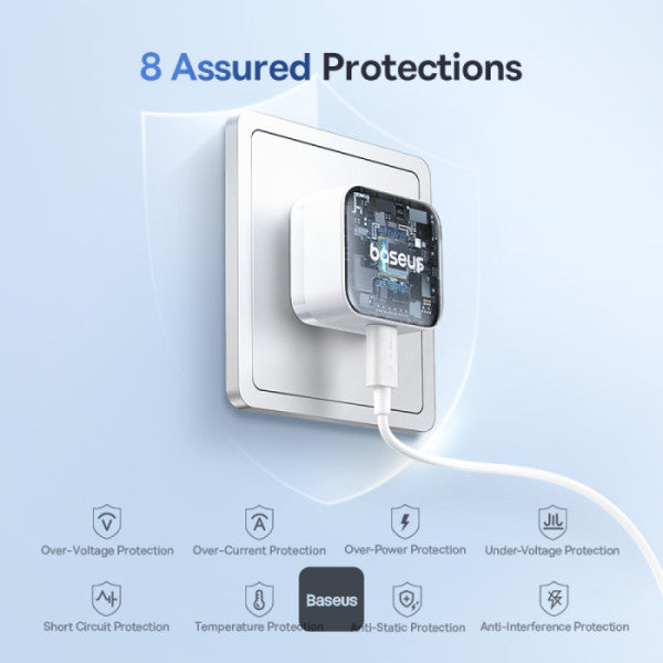 Baseus Palm Fast Charger 1C 30W (with Baseus Cable USB-C to USB-C 60W) | Moon White