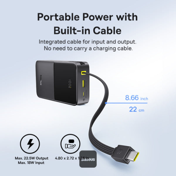 Baseus EnerFill FC51 Bipow2 Pro Digital Display Power Bank with Built-in Cable 20000mAh 22.5W | Cosmic Black