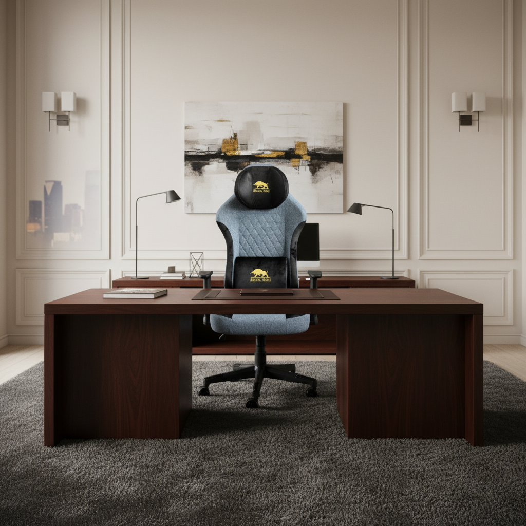 Black Bull Gaming Chair With Molded Headrest Up & Down - Fabric | Black/Blue