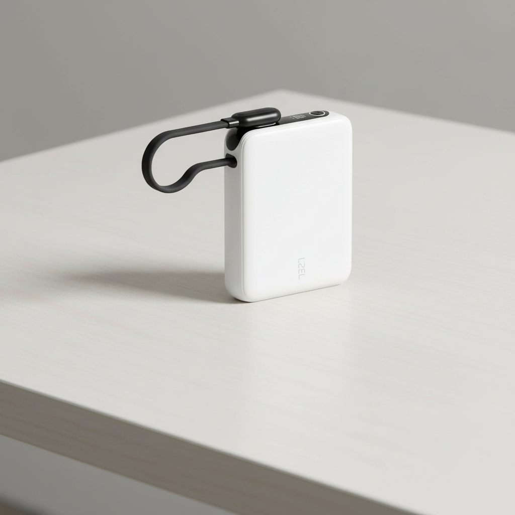 LZEL PrimeBrio 10K Mini PD Power Bank – 10000mAh, 30W, Built-in Type-C Cable | White