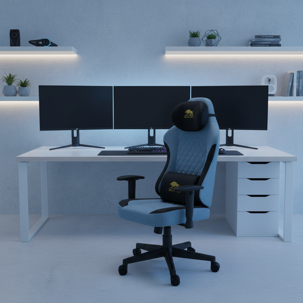 Black Bull Gaming Chair With Molded Headrest Up & Down - Fabric | Black/Blue