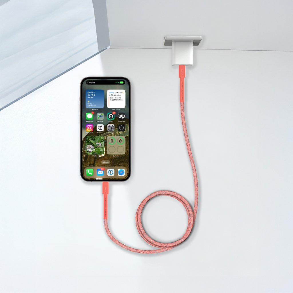 LZEL Celeris Charge AXL Braided USB-A to Lightning Cable, 480Mbps, 15W Max, 2m |  Red