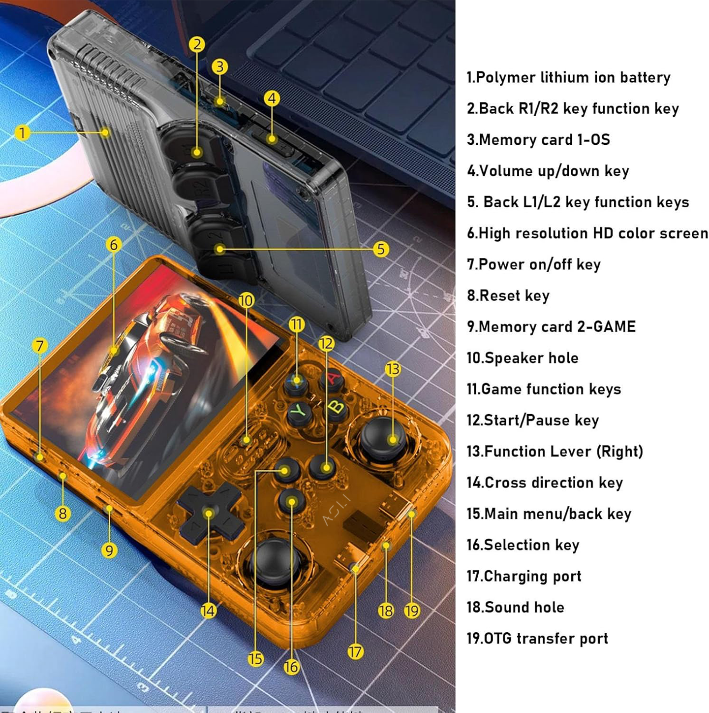 Asli Global Xretro Engine 3.5 Xretro Handheld Game Console With Linux System 128GB | Orange