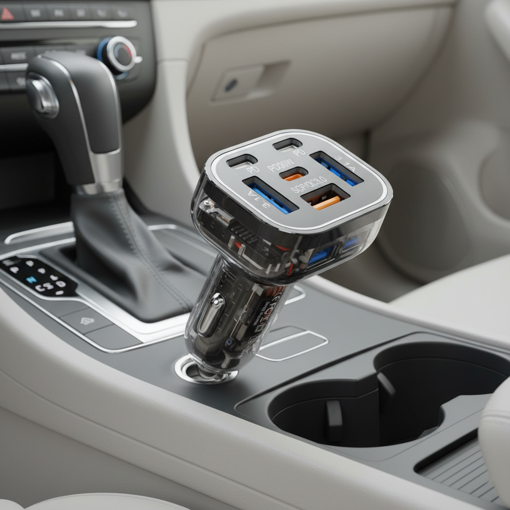 Asli Global PrimusCharger Q 63W 6-Port Transparent Car Charger with 3 PD & QC 3.0  | Transparent