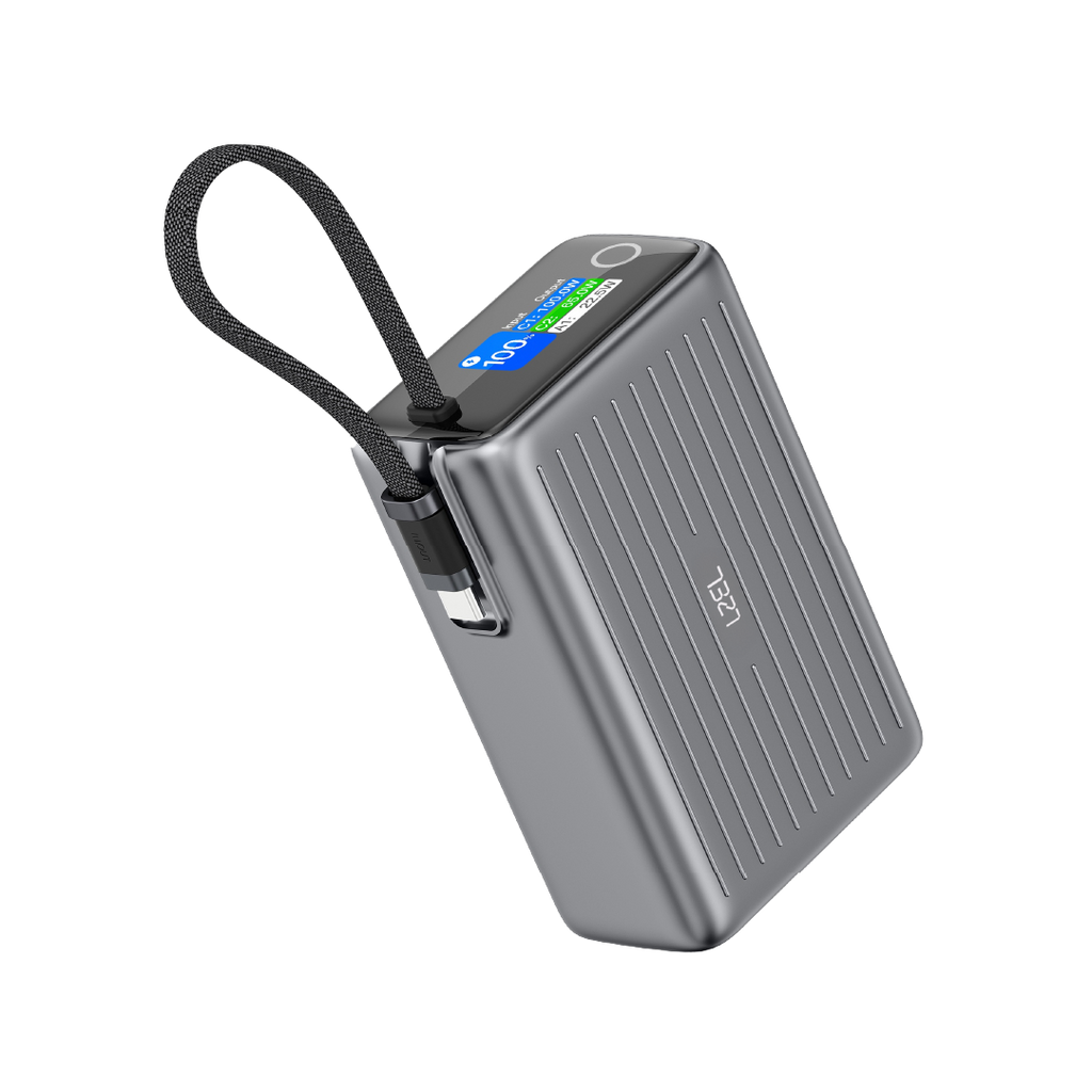 LZEL Neurode Sync 25000Mah Pd3.0 & Qc3.0|100W|Built-In-Usb-C Cable Pd Power Bank | Gray