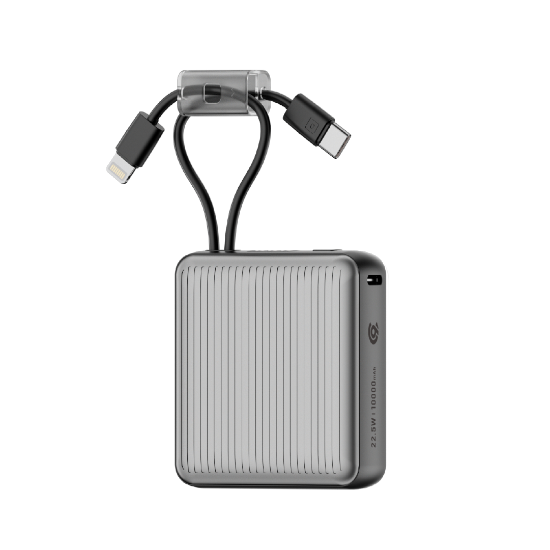 90 Percent Primcore Neo 22.5W Dual Built-In Cables Power Bank Powerdelivery | Qc 3.0 | Usb-C & Lightning | Gray