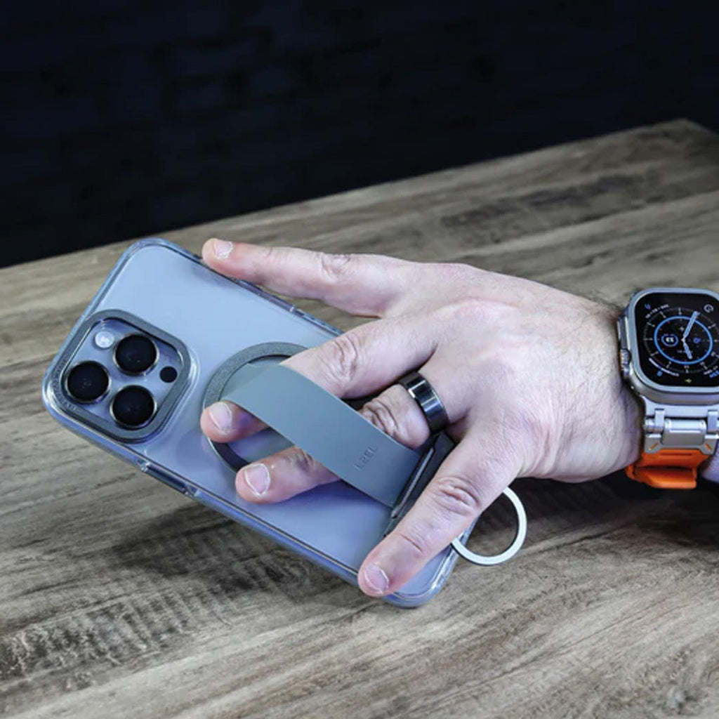Lzel iPhone 15 Pro Max Primemag Grip Anti-drop Case With Metal Ring And Silicone Band | Clear/Gray