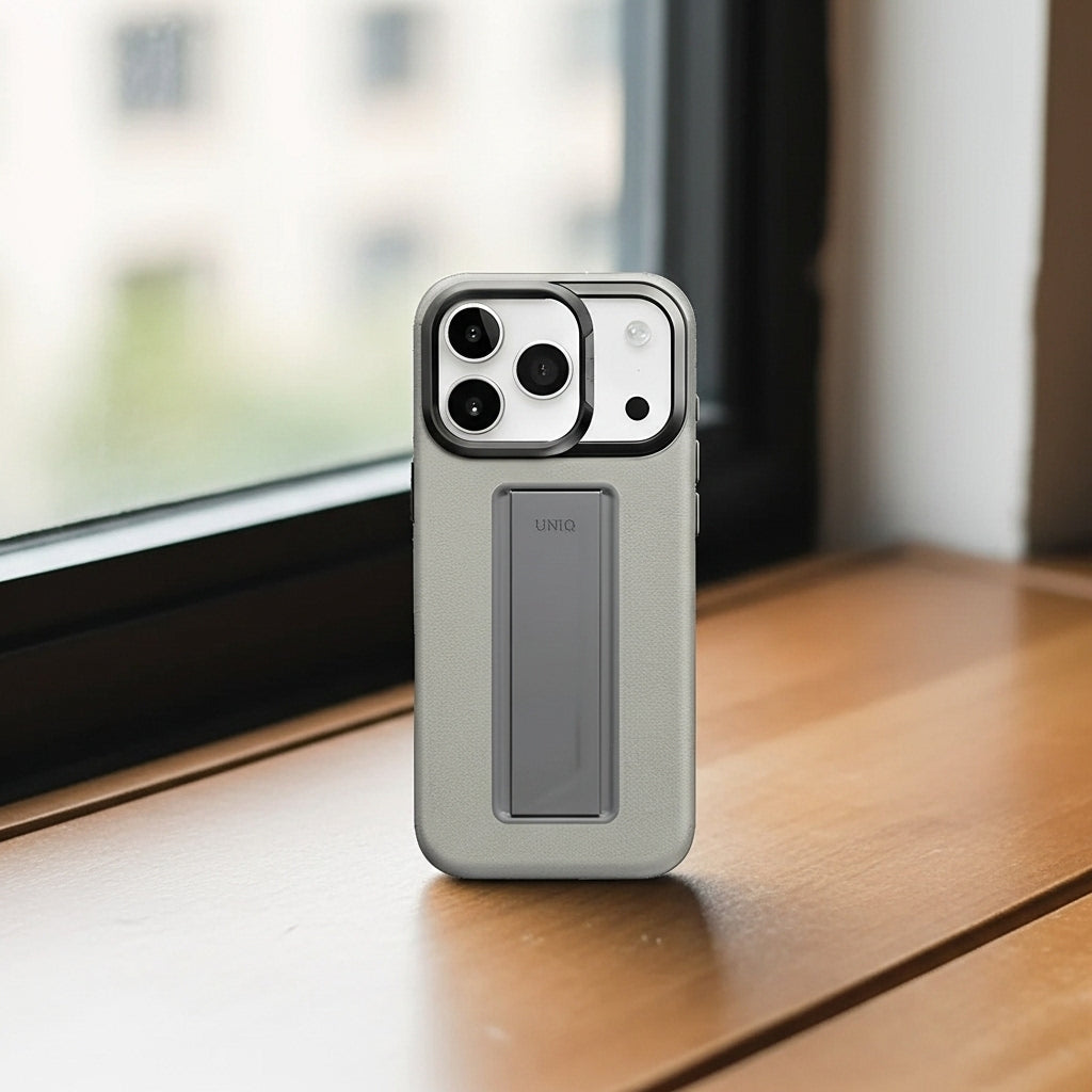 UNIQ Hybrid Heldro Pro MagClick Case with Camera Stand for iPhone 17 Pro | Clay