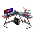 GAMEON L-Shaped Slayer I Series Gaming Desk (Size: 129*129*74cm & Table top 80*46cm) With Headset Hook, Cup Holder & Accessories Stand | Black