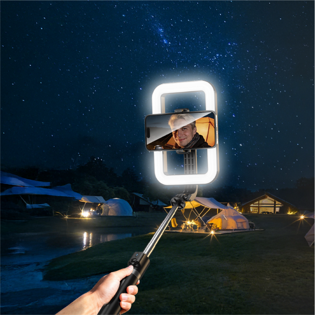 LZEL Lenssnap Series 3-In-1 Compact Selfie Stick With Tripod 360Â° Rotation | Tri-Color Ring Light | 138 ~ 25 Cm