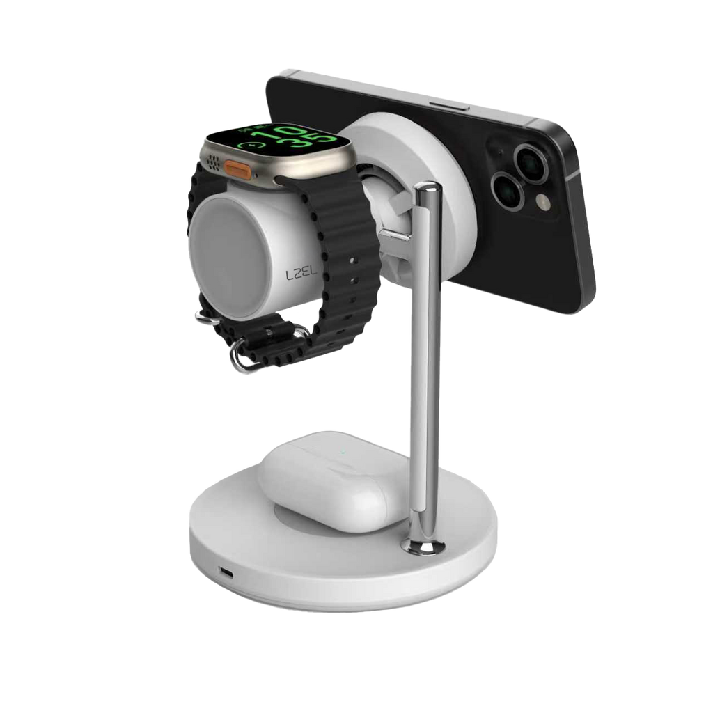 LZEL FlexDock Series 3-in-1 Magnetic Desktop Wireless Charger | White
