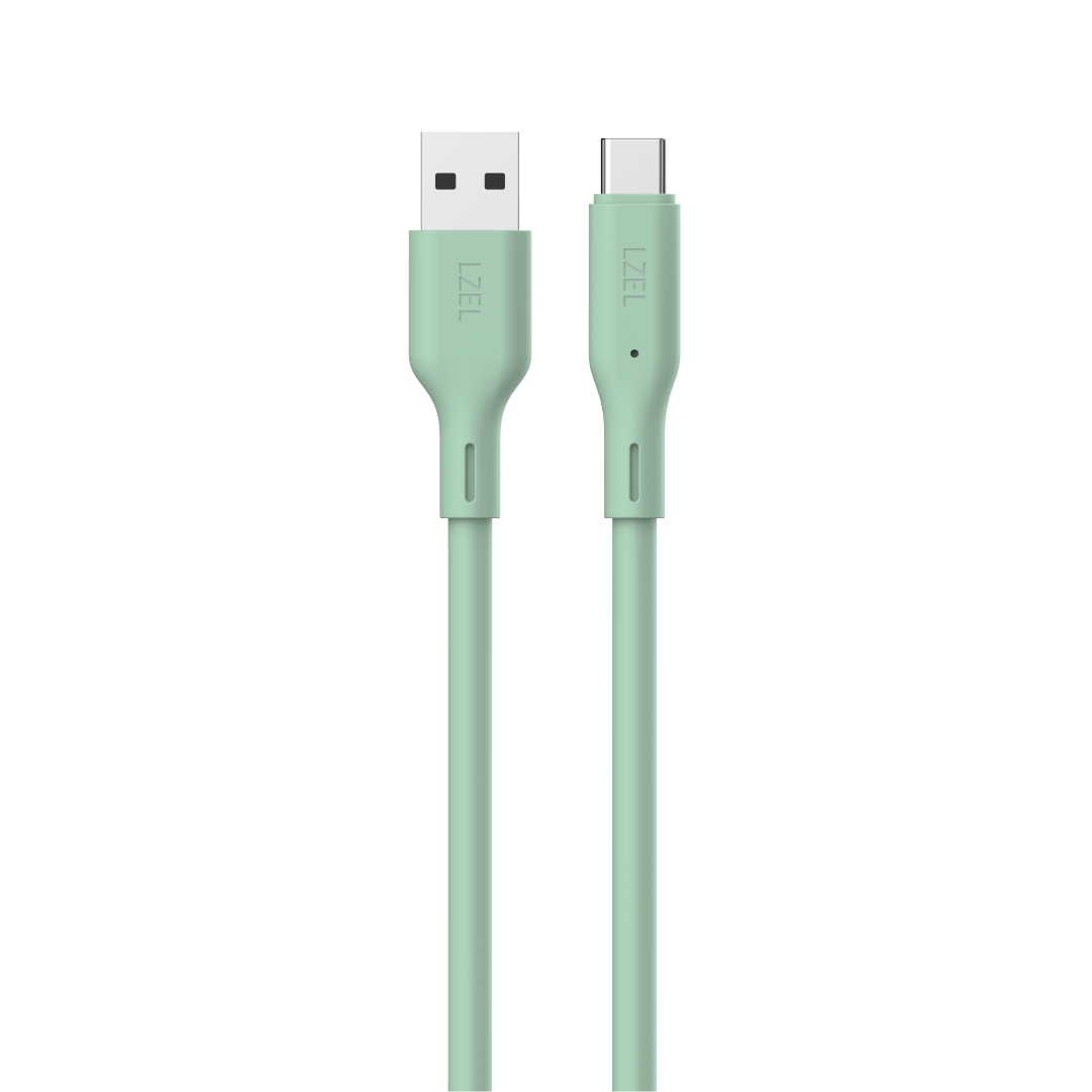 LZEL Celeris Silox CXL Soft Silicone USB-A to USB-C Cable, 480Mbps, 15W Max, 2m | Green