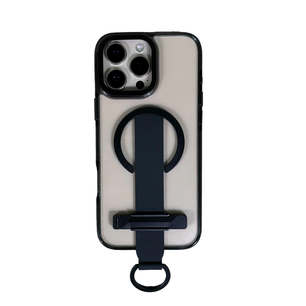 LZEL iPhone 16 Pro Max Primemag Grip Anti-drop Case With Metal Ring And Silicone Band | Clear/Black