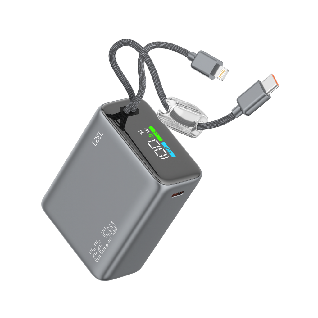 LZEL Neurovolt 15K Pd22.5W Mini Power Bank Pd3.0 & Qc3.0 | Usb-C Cable & Lightning Cable | Gray