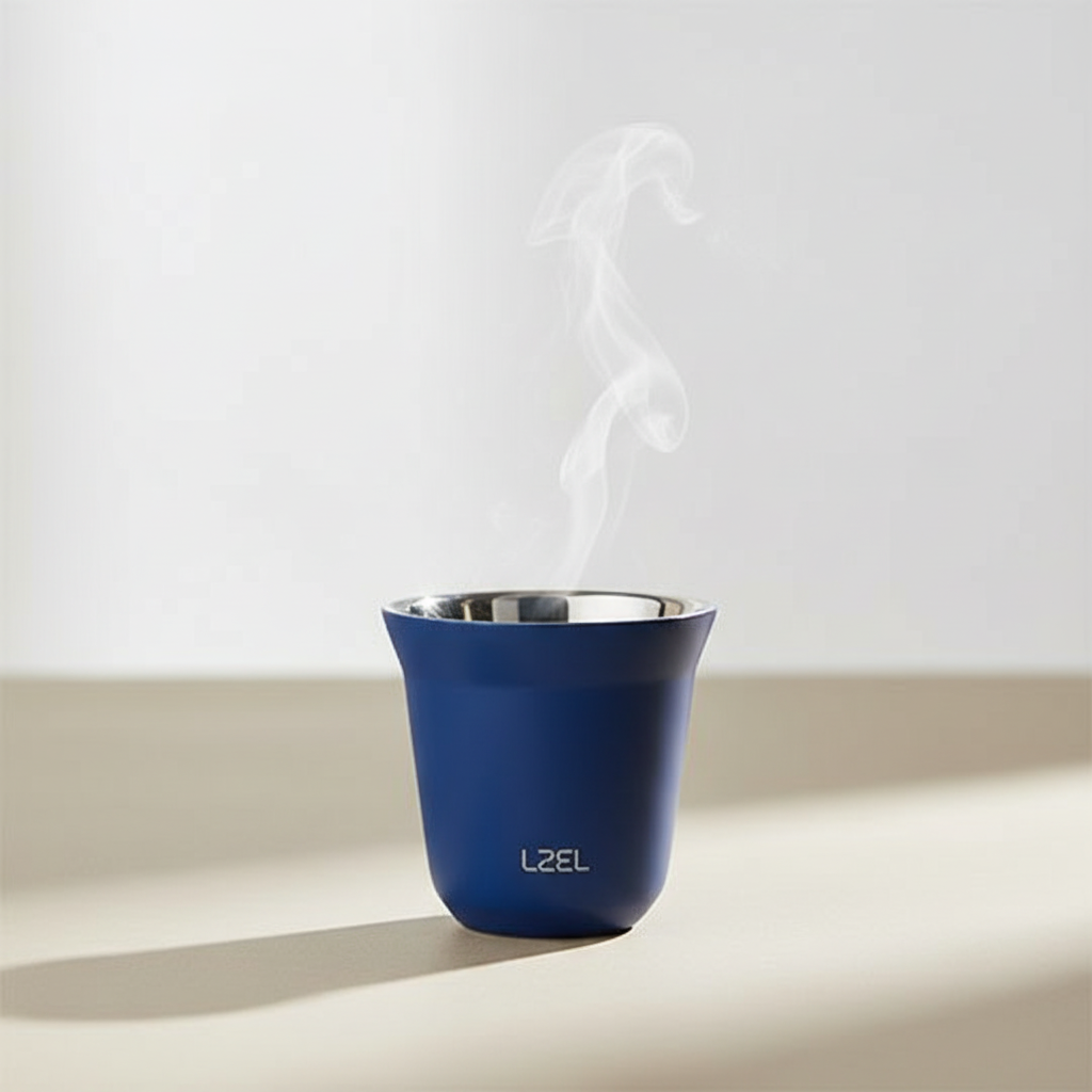 LZEL Small Double Wall Insulated Stainless Steel Espresso Cup 80 ml – Reusable & Dishwasher Safe Mugs | Blue
