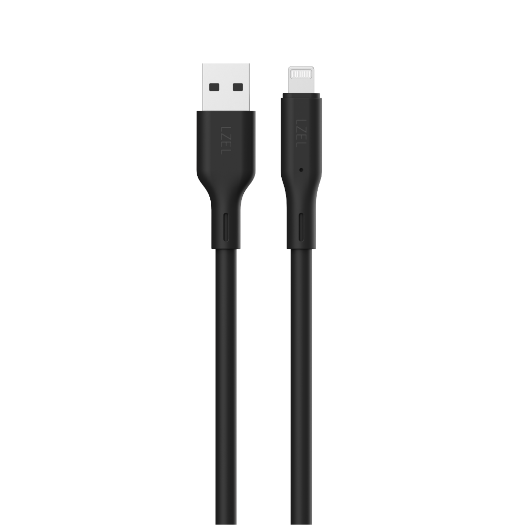 LZEL Celeris Silox CXL Soft Silicone USB-A to Lightning Cable, 480Mbps, 15W Max, 1m | Black